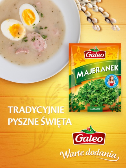 Tradycyjnie pyszne Święta LIFESTYLE, Żywienie - 1 marca startuje kampania reklamowa Galeo. Wsparte zostaną majeranek oraz pieprz czarny Galeo, reprezentujące portfolio przypraw niezbędnych do przygotowania tradycyjnych wielkanocnych dań.