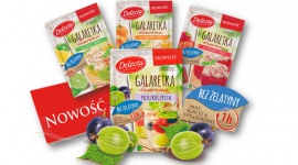 Przezroczysta Galaretka deserowa Delecta bez żelatyny LIFESTYLE, Żywienie - Przezroczysta Galaretka deserowa o smaku agrestu i winogron to nowość w ofercie galaretek roślinnych marki Delecta. Nie zawiera żelatyny a zastyga zaledwie w godzinę, dzięki zawartości karagenu, składnika żelującego pozyskiwanego z czerwonych wodorostów.
