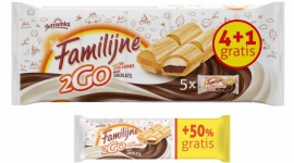 Jeszcze więcej wafelków Familijne 2GO LIFESTYLE, Żywienie - Wystartowała promocja wafli Familijne 2GO. Przy zakupie dużej paczki konsument otrzyma wafel gratis, a wybierając pojedynczy wafelek dostanie aż 50% gratis. Promocja trwa do wyczerpania zapasów, komunikują ją stickery na opakowaniach.
