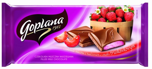 Truskawka i karmel - dwie nowe tabliczki od Goplany LIFESTYLE, Żywienie - Goplana rozbudowuje portfolio czekolad o dwa nowe smaki. Do oferty marki trafiły tabliczki mlecznej czekolady z nadzieniami w ulubionych przez konsumentów smakach - truskawkowym i karmelowym. To konsekwentne dopełnienie asortymentu o najbardziej popularne w tym segmencie pozycje.